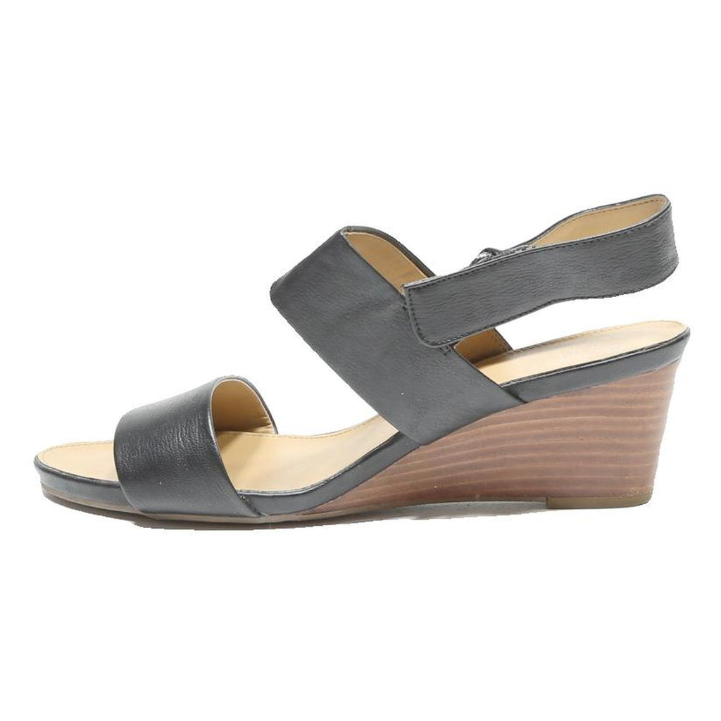 FRANCO SARTO Womens Black Leather Wedge Sandals UK 8 Comfortable Elegant