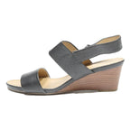 FRANCO SARTO Womens Black Leather Wedge Sandals UK 8 Comfortable Elegant