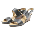 FRANCO SARTO Womens Black Leather Wedge Sandals UK 8 Comfortable Elegant