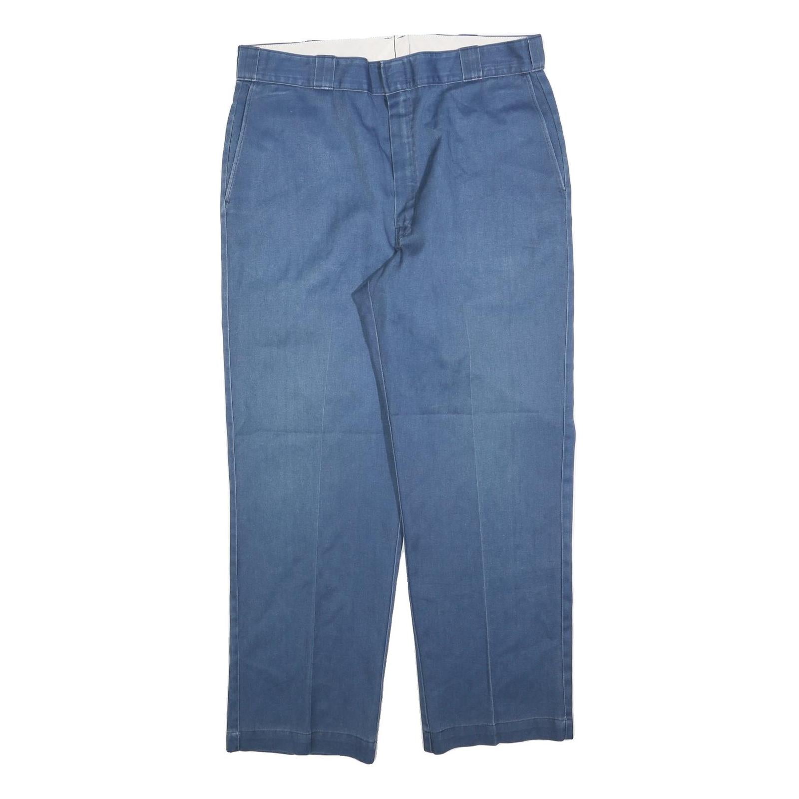 DICKIES Mens Cotton Blend Blue Regular Straight Trousers W38 L30 Workwear