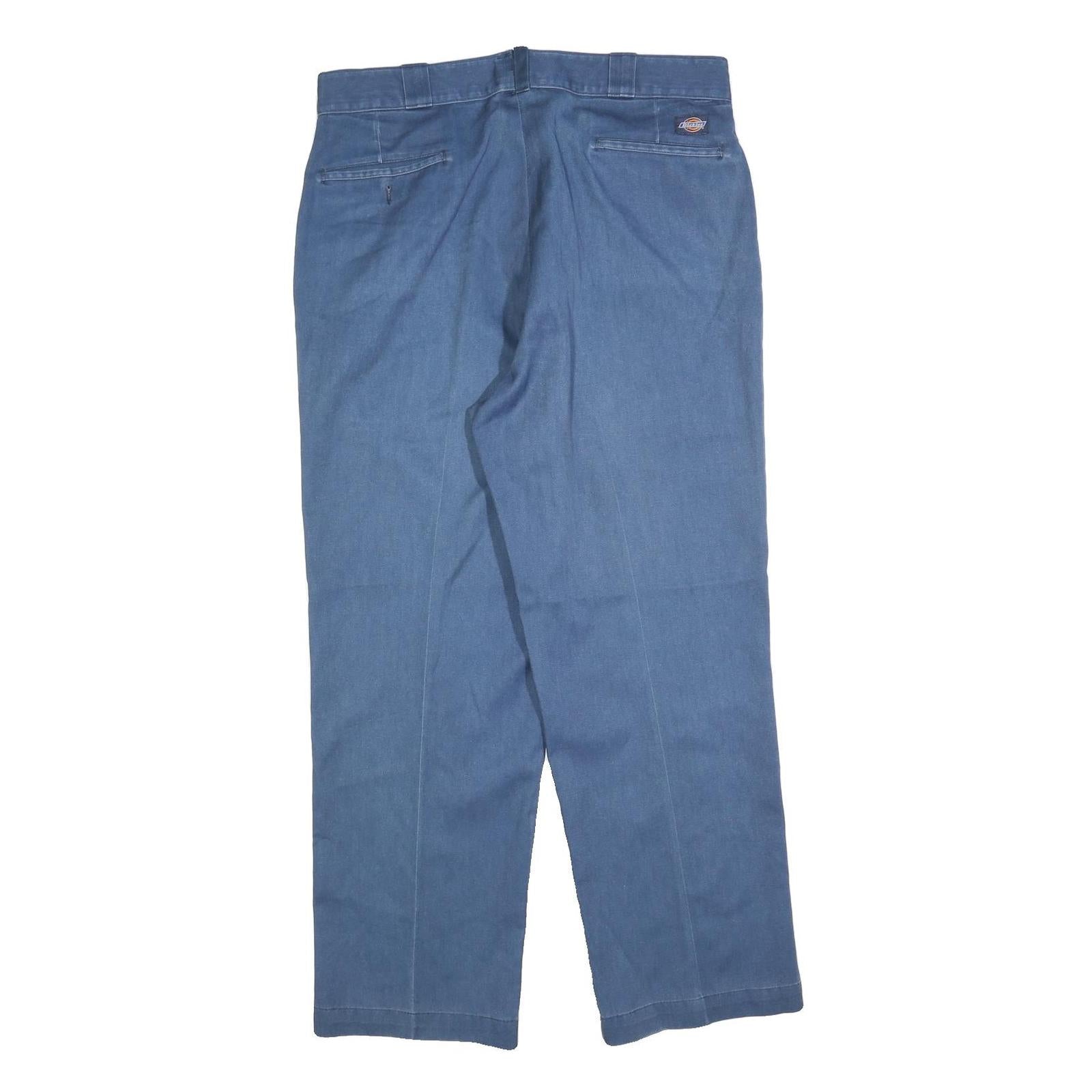 DICKIES Mens Cotton Blend Blue Regular Straight Trousers W38 L30 Workwear