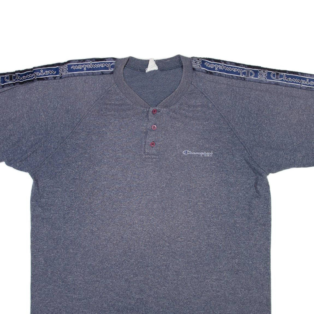 CHAMPION Mens T-Shirt Blue Button Neck L