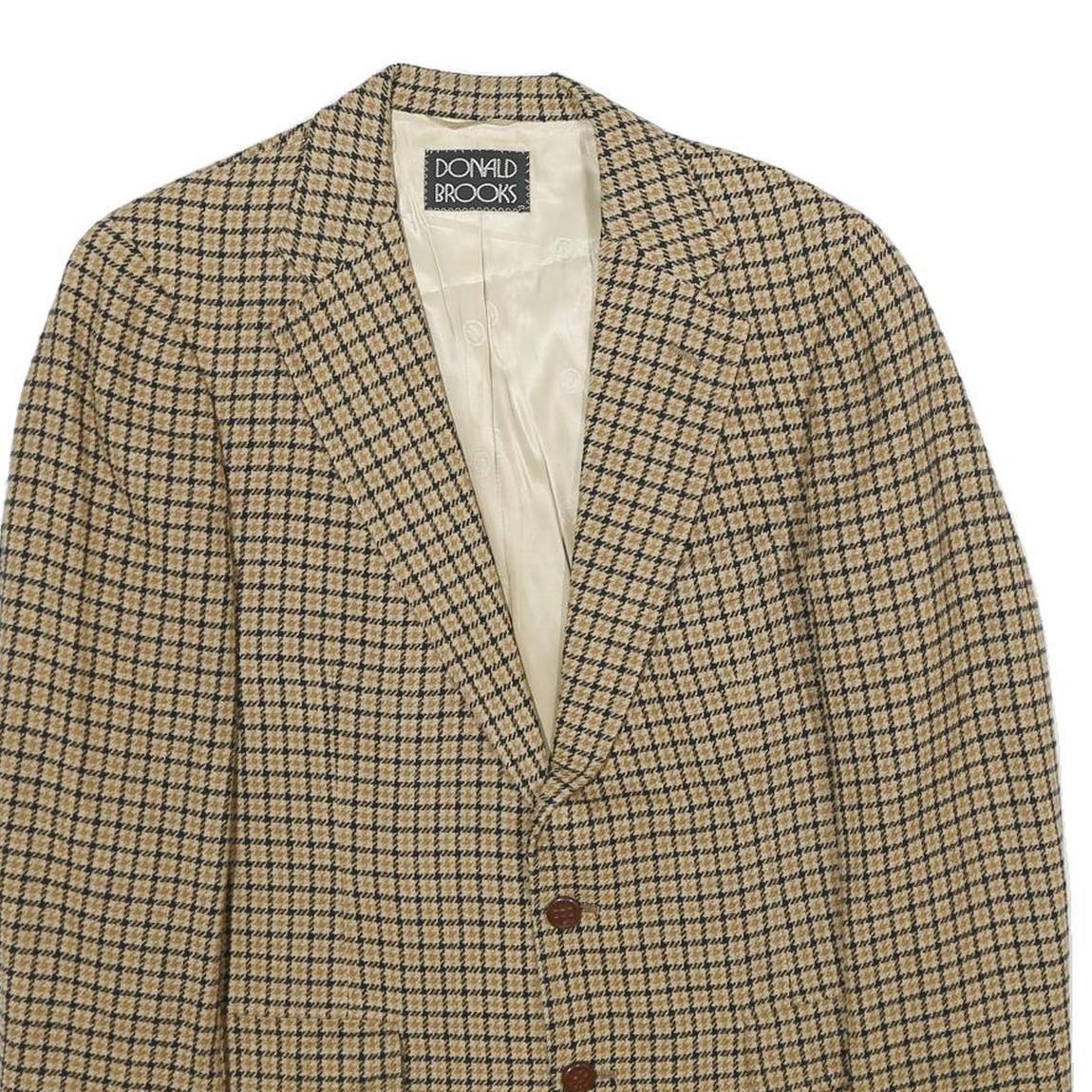 DONALD BROOKS Mens Beige & Brown Wool Check Button Jacket M Woven Classic