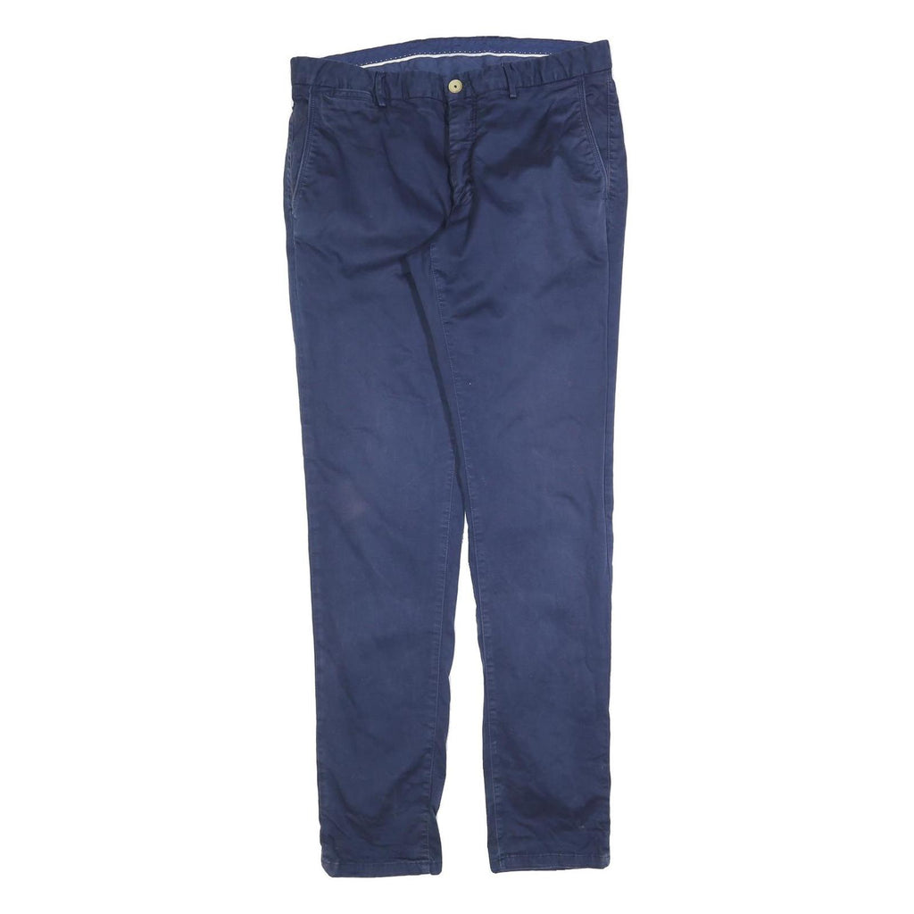 MASSIMO DUTTI Womens Cotton Blend Navy Regular Leg Trousers W34 L34 Casual