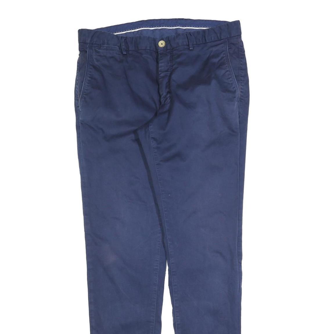 MASSIMO DUTTI Womens Cotton Blend Navy Regular Leg Trousers W34 L34 Casual