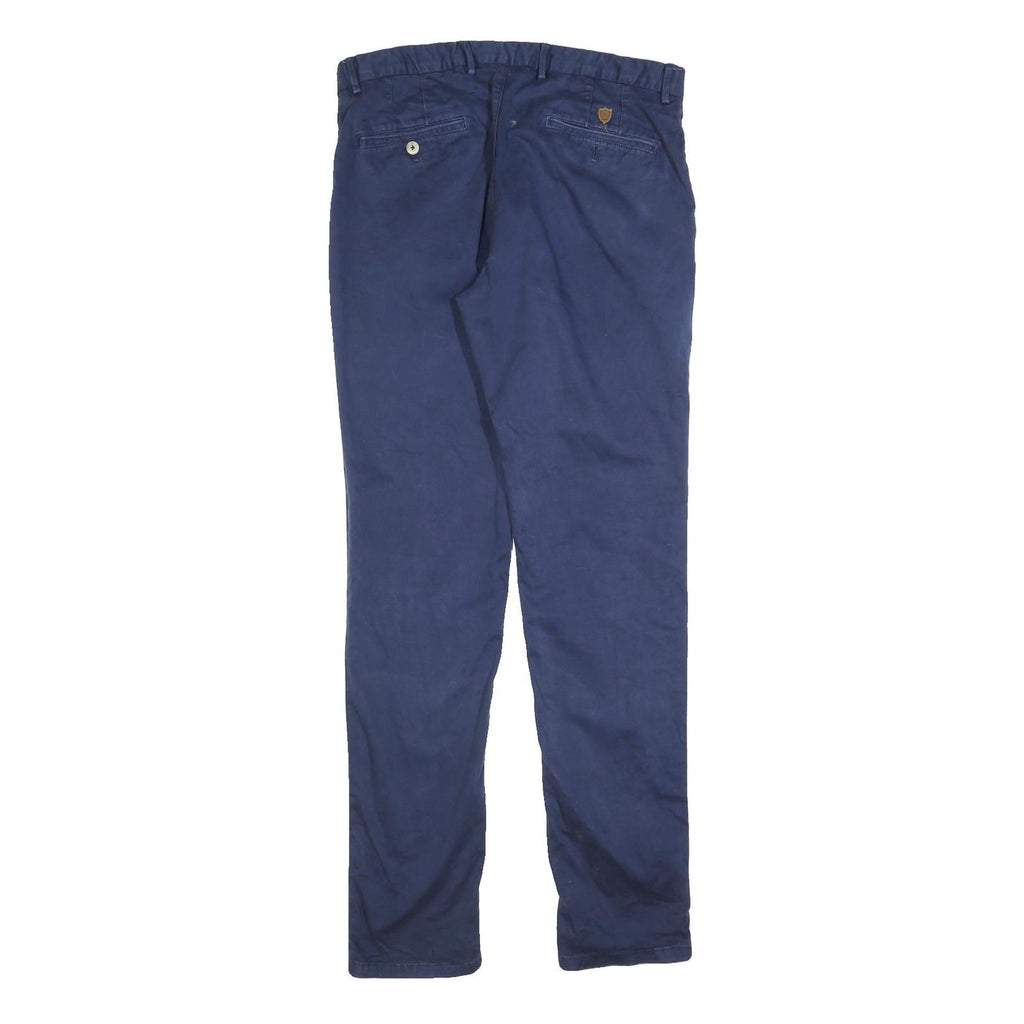 MASSIMO DUTTI Womens Cotton Blend Navy Regular Leg Trousers W34 L34 Casual