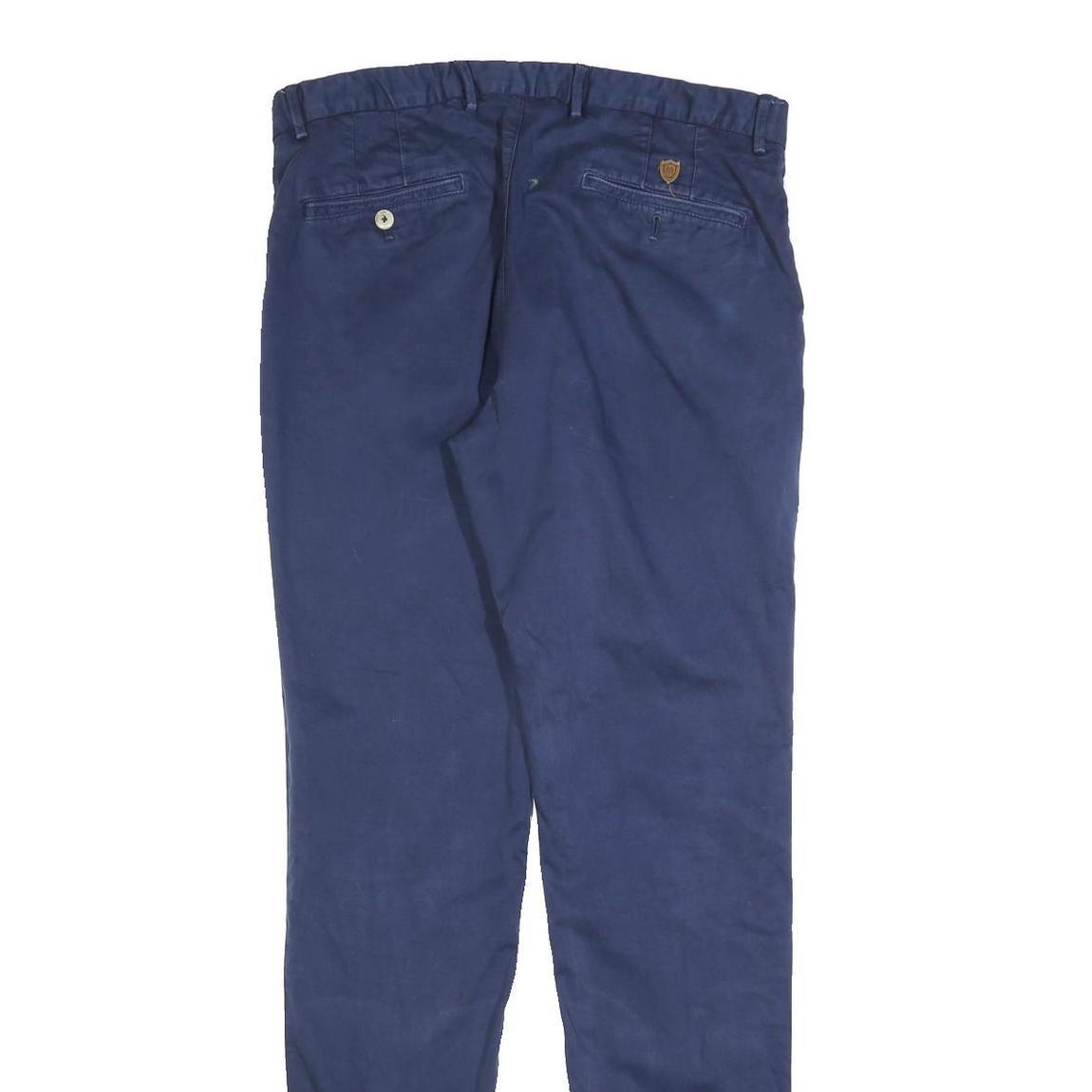 MASSIMO DUTTI Womens Cotton Blend Navy Regular Leg Trousers W34 L34 Casual