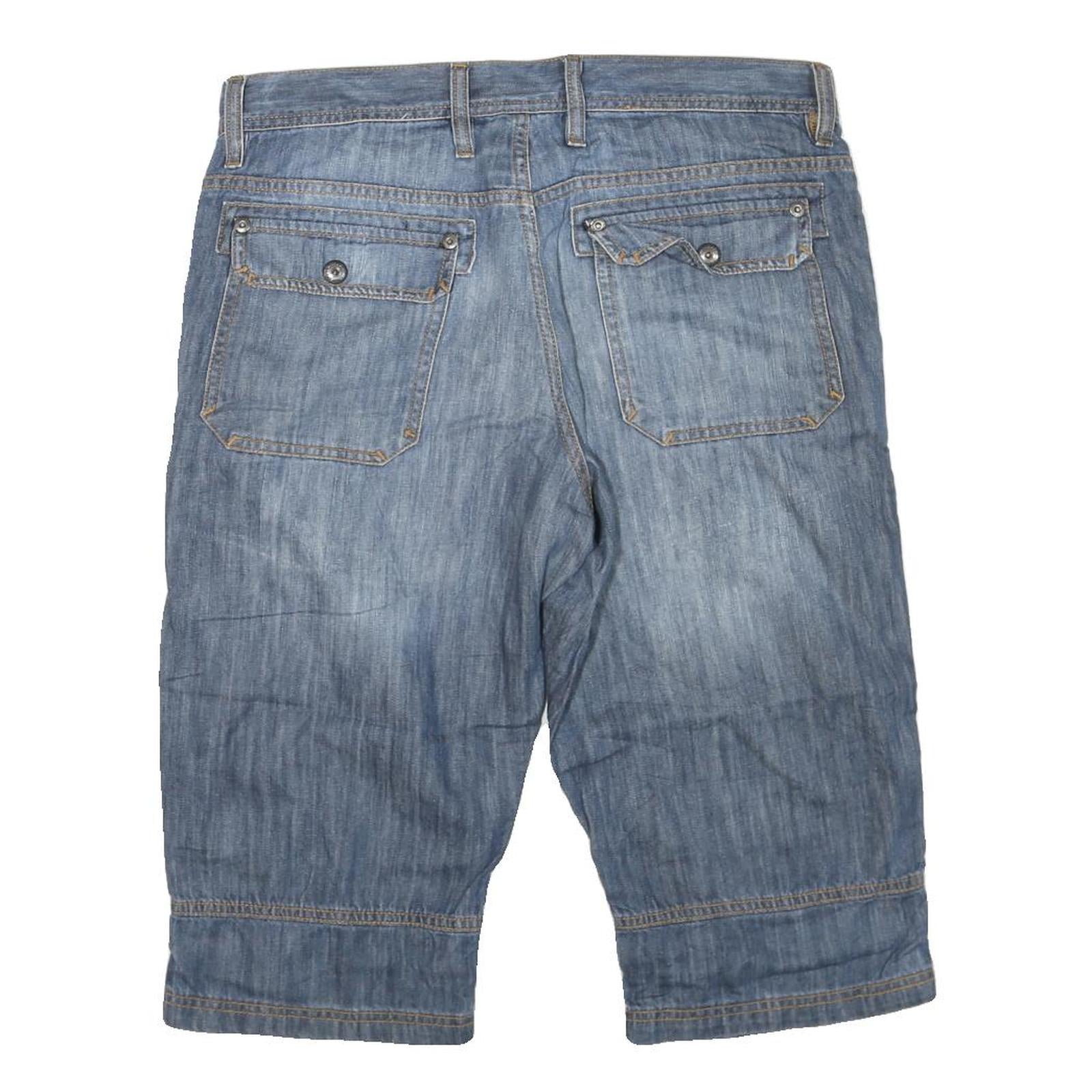 Mens Blue Denim Casual Shorts L W38 Cotton Blend Comfortable Fit Pocketed