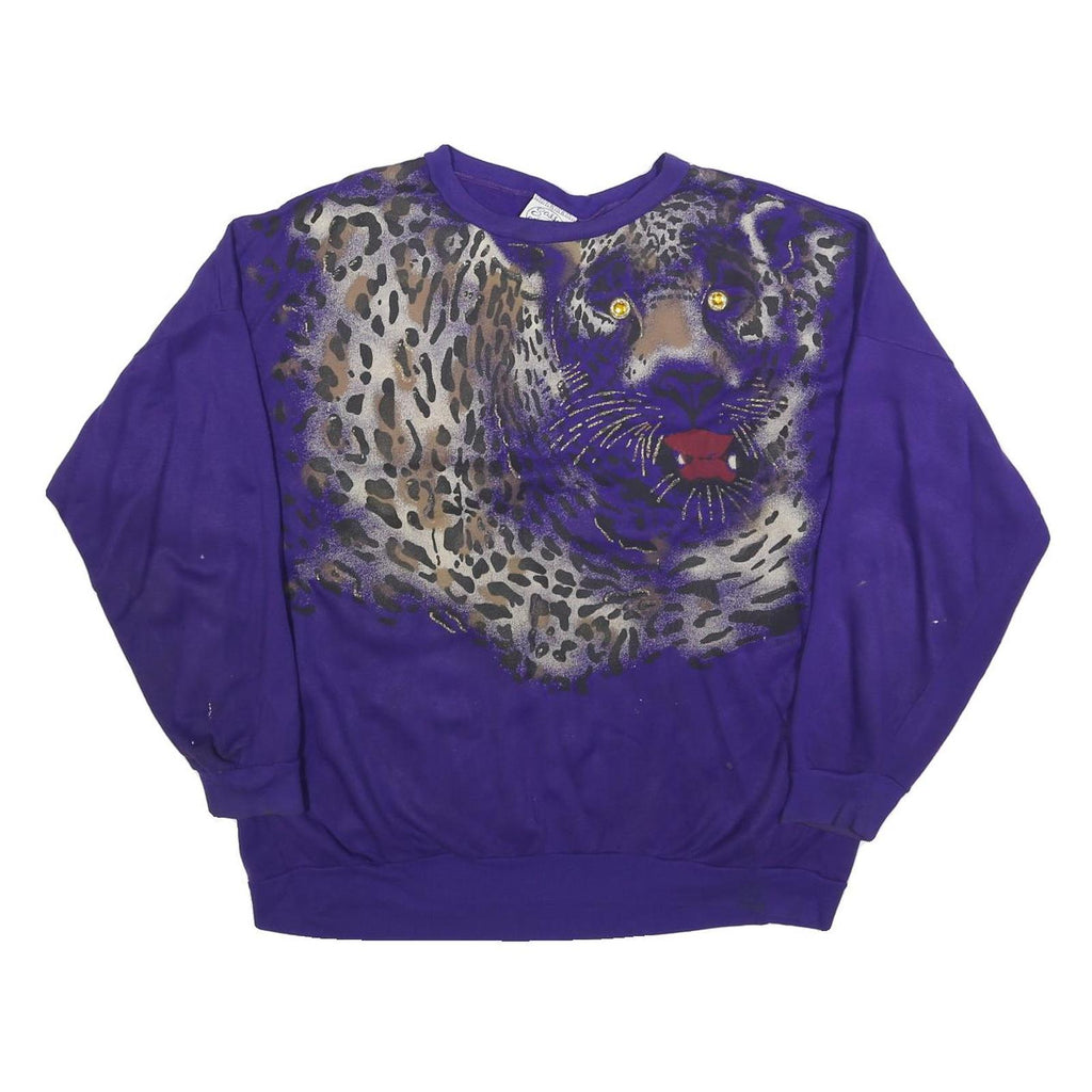 SASSY SPORT Womens Purple Leopard Print Crew Neck XL Animal Graphic Sweatshirt