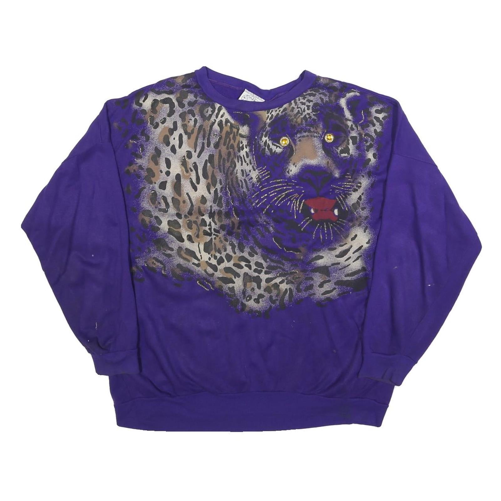 SASSY SPORT Womens Purple Leopard Print Crew Neck XL Animal Graphic Sweatshirt