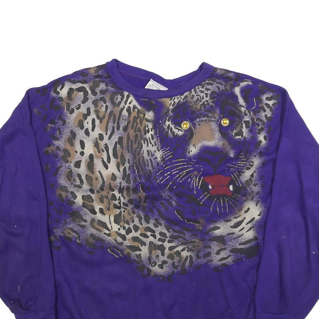 SASSY SPORT Womens Purple Leopard Print Crew Neck XL Animal Graphic Sweatshirt