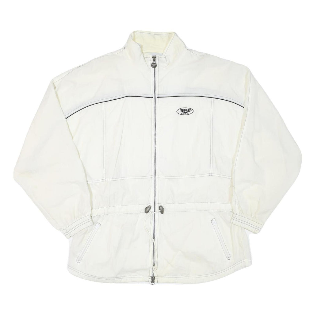 REEBOK Womens White Zip Up Jacket L Polyester Blend Plain Casual Activewear