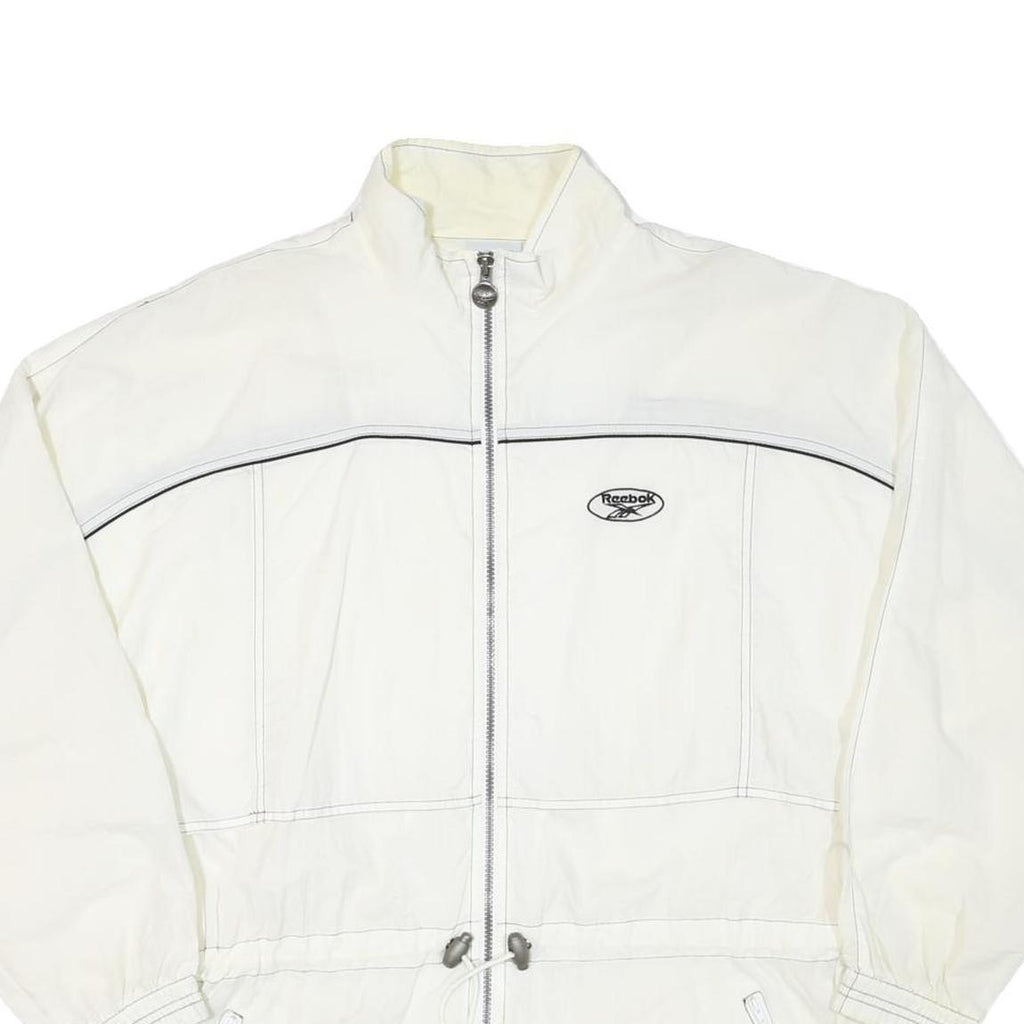 REEBOK Womens White Zip Up Jacket L Polyester Blend Plain Casual Activewear