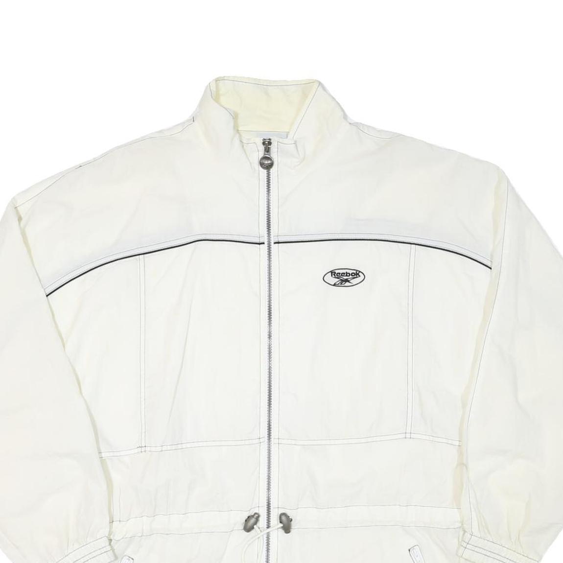 REEBOK Womens White Zip Up Jacket L Polyester Blend Plain Casual Activewear