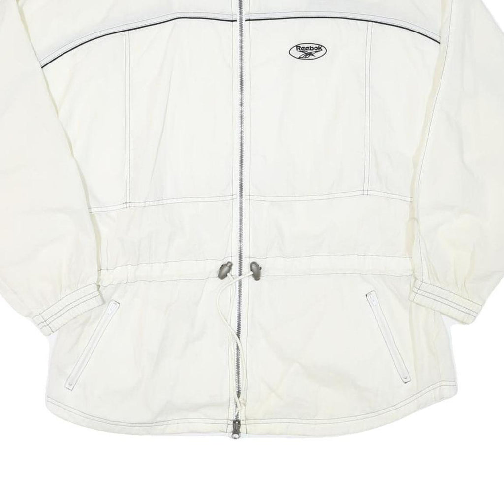 REEBOK Womens White Zip Up Jacket L Polyester Blend Plain Casual Activewear