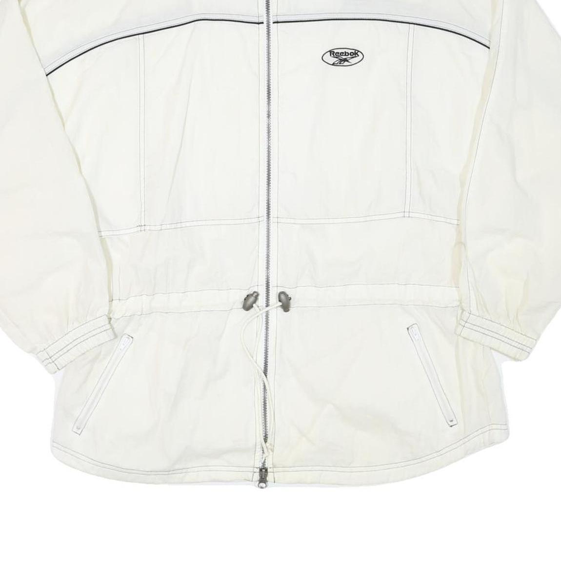 REEBOK Womens White Zip Up Jacket L Polyester Blend Plain Casual Activewear