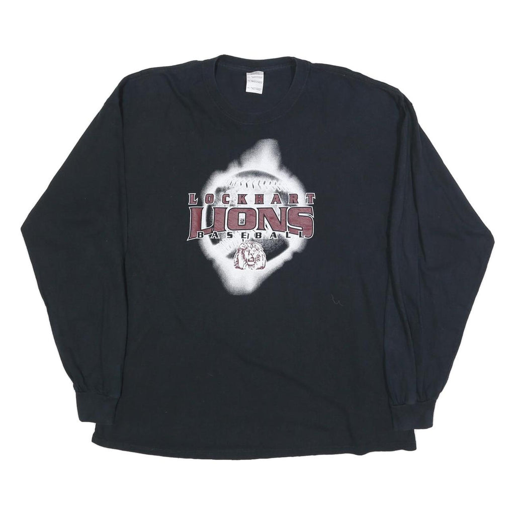 GILDAN Mens Black Lockhart Lions Baseball Graphic T-Shirt XL Long Sleeve Crew