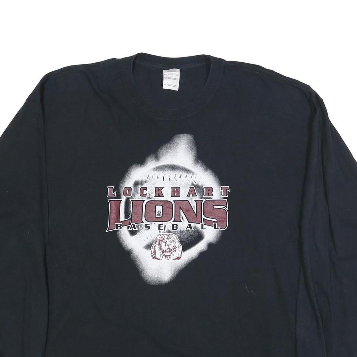 GILDAN Mens Black Lockhart Lions Baseball Graphic T-Shirt XL Long Sleeve Crew