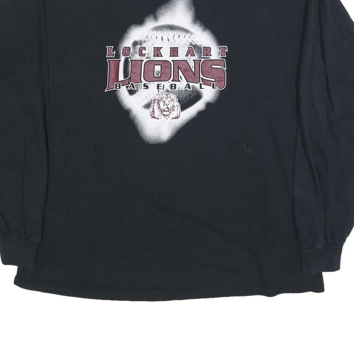 GILDAN Mens Black Lockhart Lions Baseball Graphic T-Shirt XL Long Sleeve Crew