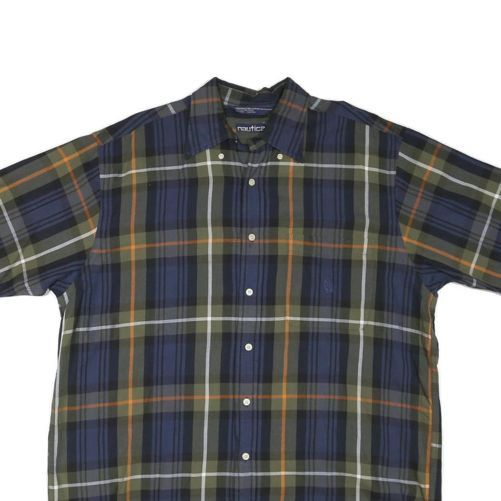 NAUTICA Mens Blue Green & Orange Check Shirt L Casual Button Down Cotton Blend