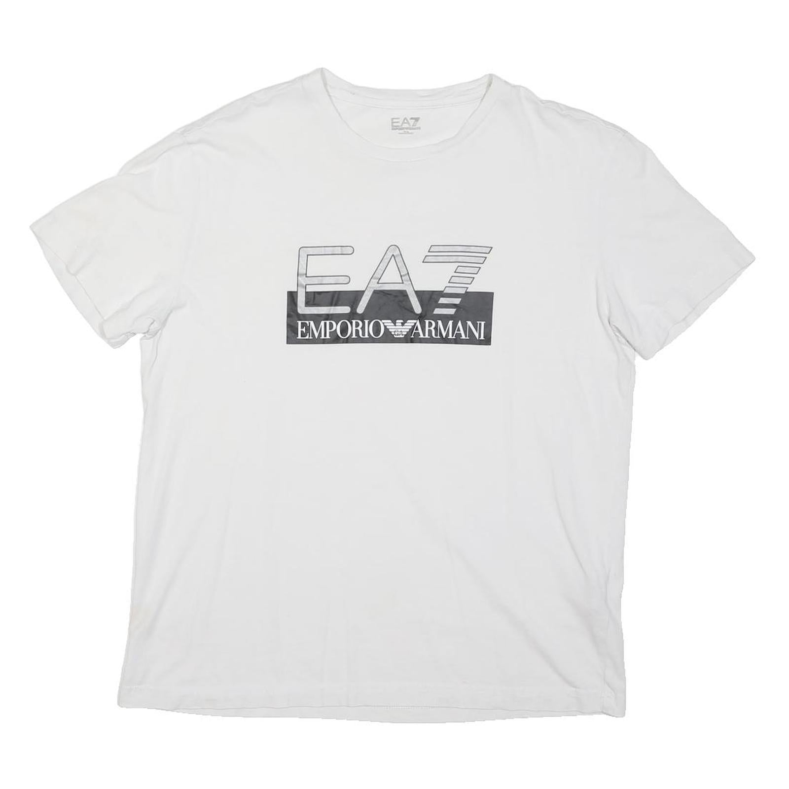 EA7 EMPORIO ARMANI Boys White Logo Graphic T-Shirt L Short Sleeve Crew Neck