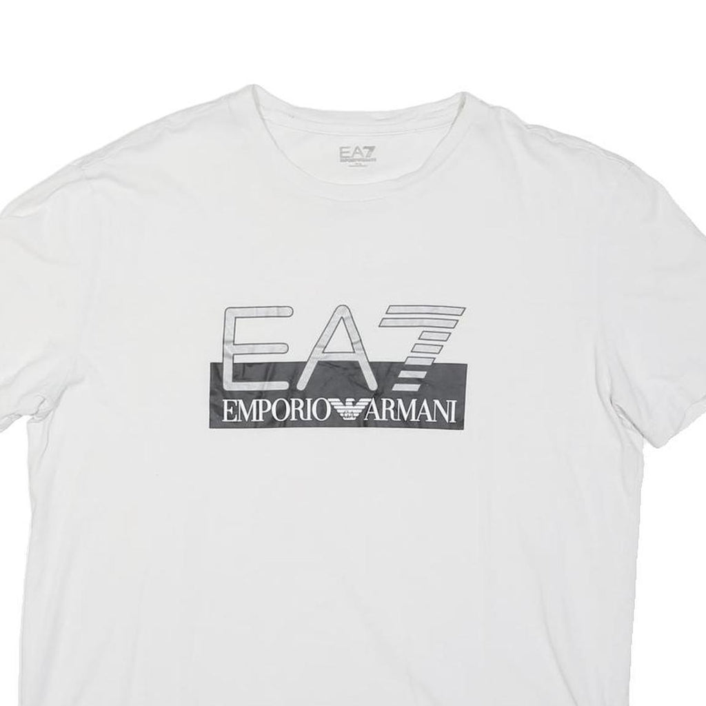 EA7 EMPORIO ARMANI Boys White Logo Graphic T-Shirt L Short Sleeve Crew Neck