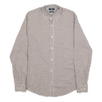 BOSS HUGO BOSS Mens Brown & Blue Check Shirt S Cotton Formal Button Collar
