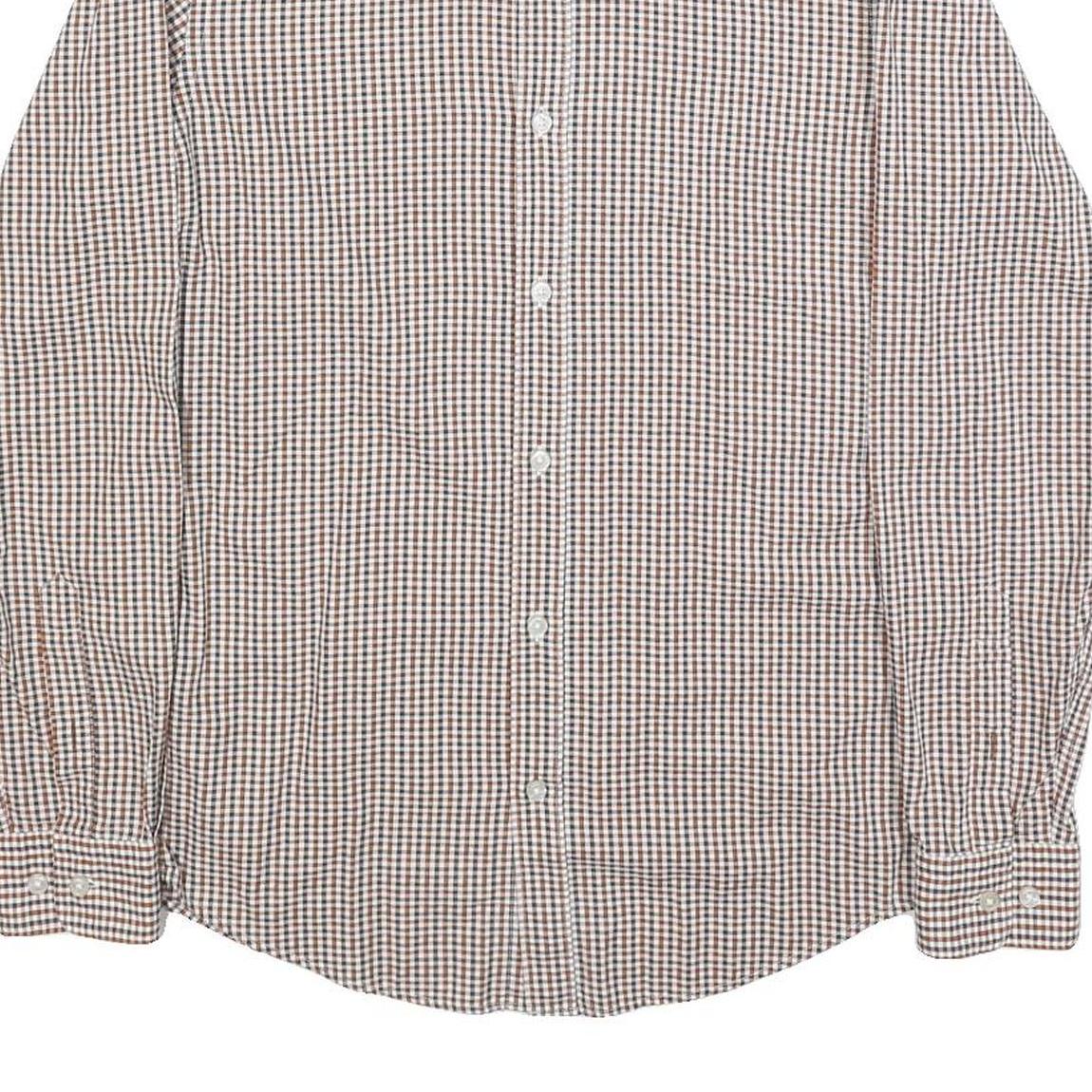 BOSS HUGO BOSS Mens Brown & Blue Check Shirt S Cotton Formal Button Collar