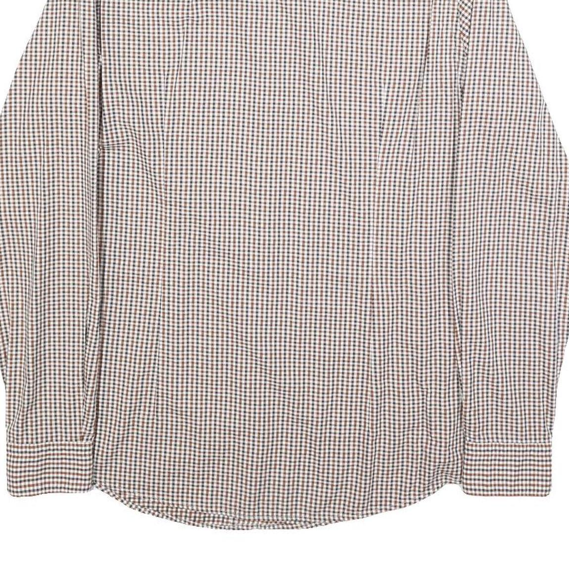 BOSS HUGO BOSS Mens Brown & Blue Check Shirt S Cotton Formal Button Collar
