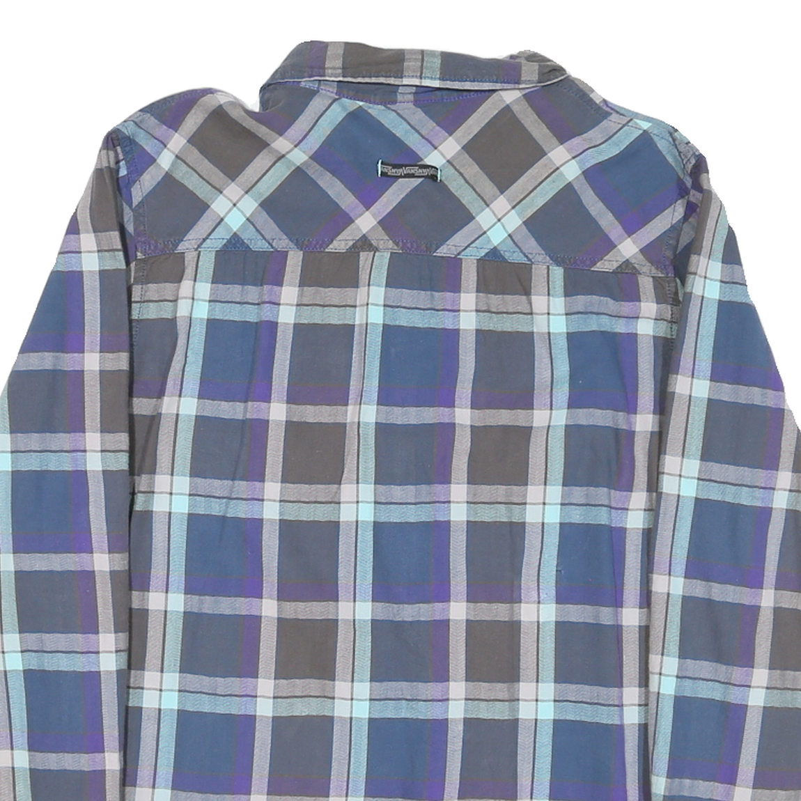 VANS Mens Blue Grey Plaid Shirt M Cotton Blend Long Sleeve Button Closure