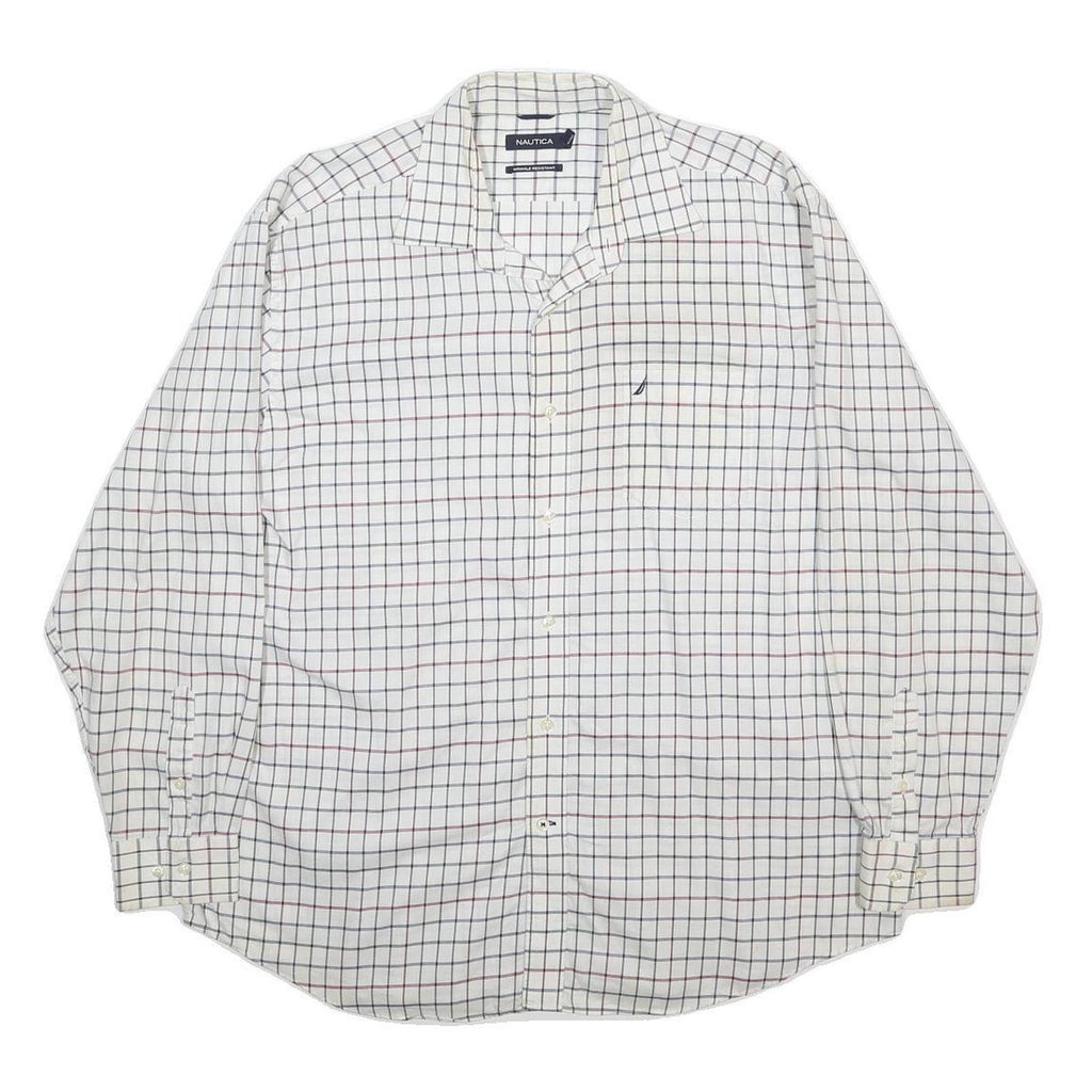 NAUTICA Mens White Blue & Red Checked Shirt XL Cotton Long Sleeve Classic Fit