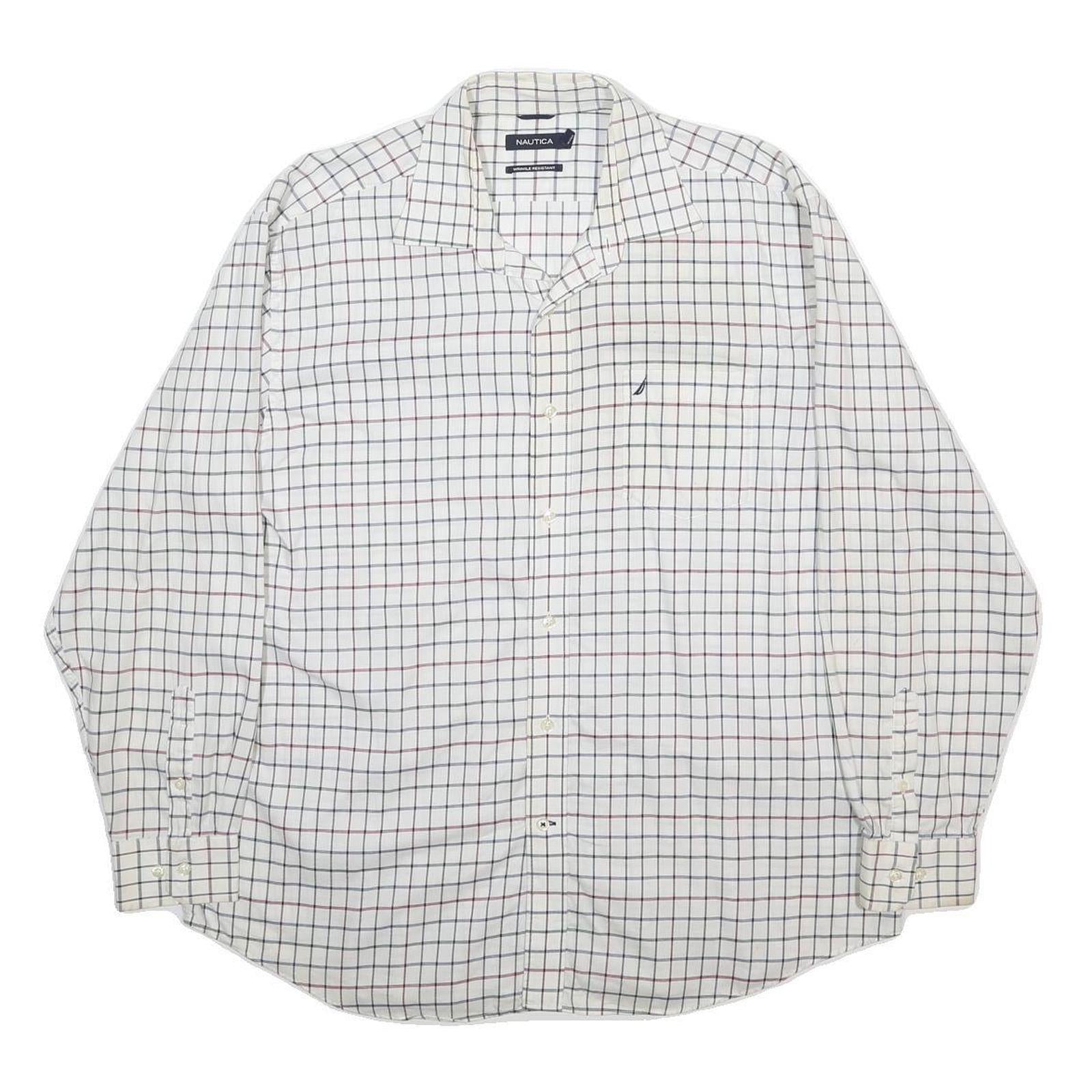 NAUTICA Mens White Blue & Red Checked Shirt XL Cotton Long Sleeve Classic Fit
