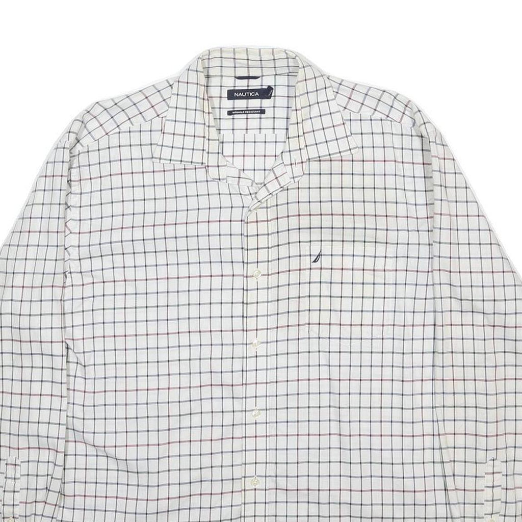 NAUTICA Mens White Blue & Red Checked Shirt XL Cotton Long Sleeve Classic Fit