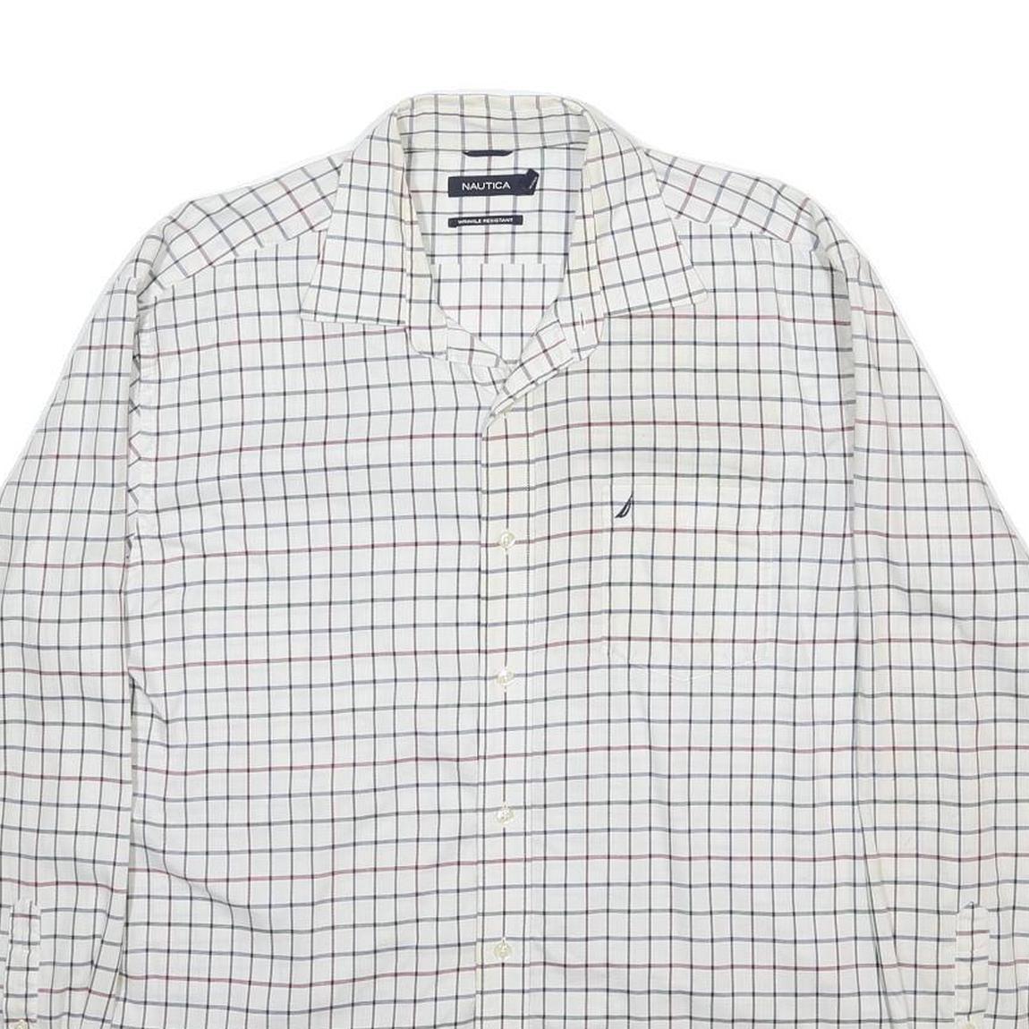 NAUTICA Mens White Blue & Red Checked Shirt XL Cotton Long Sleeve Classic Fit