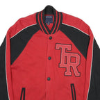 TRUE RELIGION Mens Red & Black Varsity Jacket M Cotton Button Bomber Style