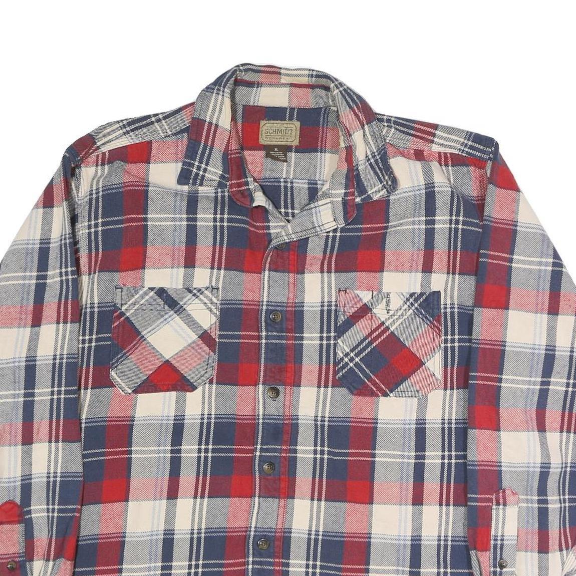 SCHMIDT Mens Red & Blue Check Shirt XL Cotton Blend Casual Button-Up