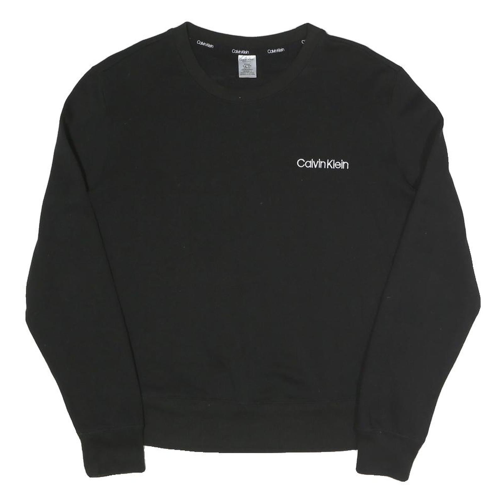 CALVIN KLEIN Womens Black Crew Neck Sweatshirt Pullover S Cotton Blend Jersey