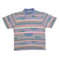 BELFE Mens Blue & Green Floral Short Sleeve Polo Shirt M Cotton Blend Jersey