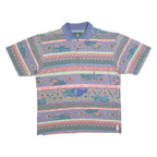 BELFE Mens Blue & Green Floral Short Sleeve Polo Shirt M Cotton Blend Jersey