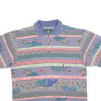 BELFE Mens Blue & Green Floral Short Sleeve Polo Shirt M Cotton Blend Jersey