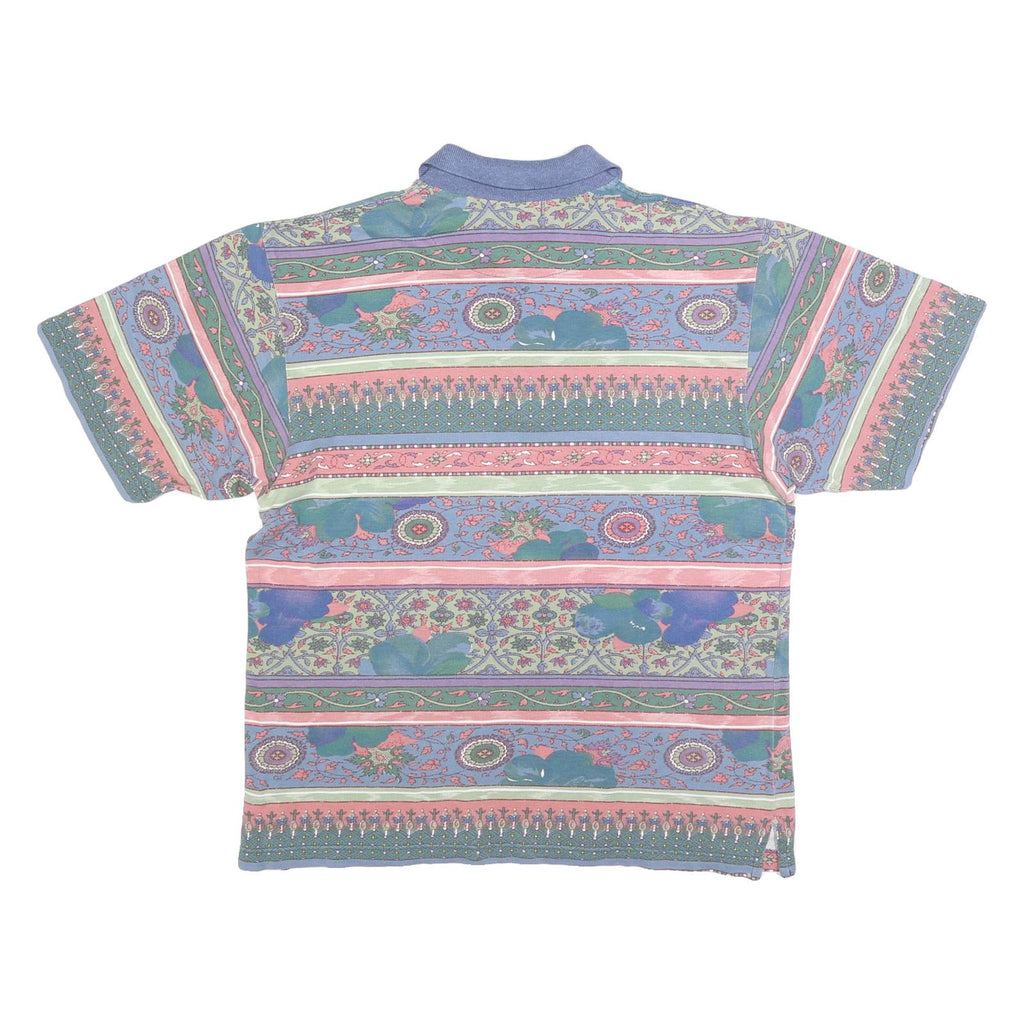 BELFE Mens Blue & Green Floral Short Sleeve Polo Shirt M Cotton Blend Jersey
