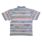 BELFE Mens Blue & Green Floral Short Sleeve Polo Shirt M Cotton Blend Jersey