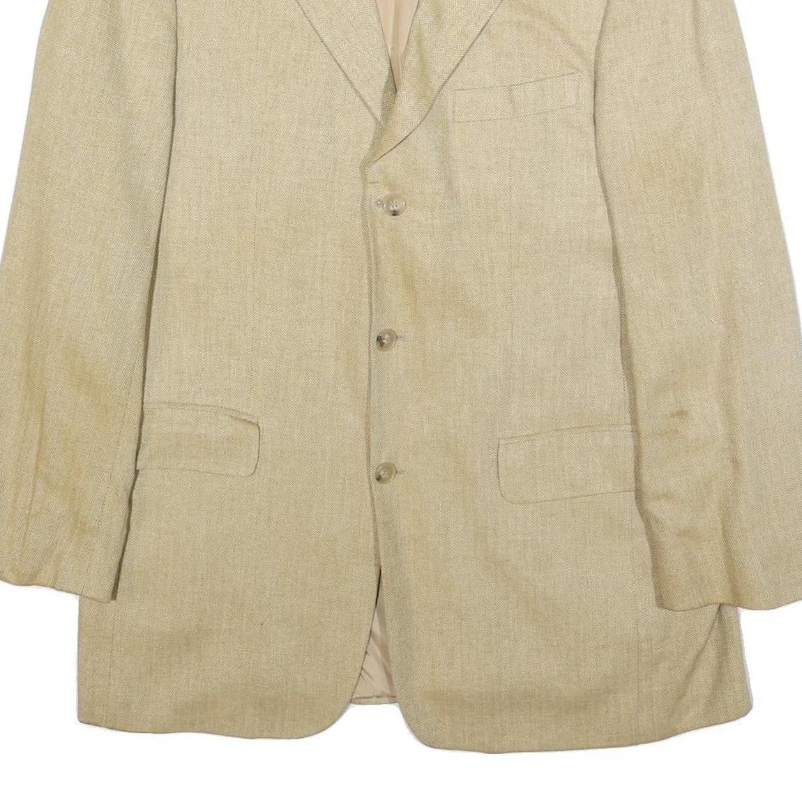 YVES SAINT LAURENT Mens Beige Silk Blend Tailored Button Jacket L Plain