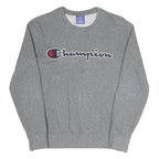 CHAMPION Womens Grey Cotton Blend Crew Neck Sweatshirt XS Classic Logo Pullover