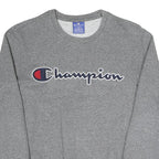 CHAMPION Womens Grey Cotton Blend Crew Neck Sweatshirt XS Classic Logo Pullover
