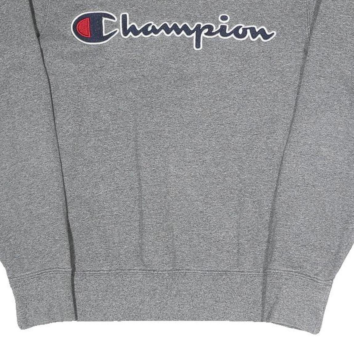 CHAMPION Womens Grey Cotton Blend Crew Neck Sweatshirt XS Classic Logo Pullover