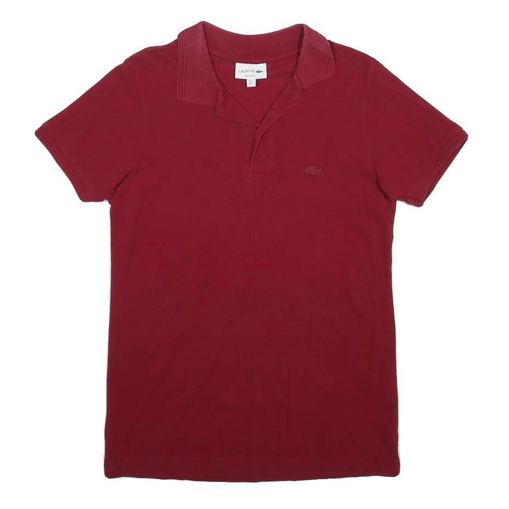 LACOSTE Mens Red Short Sleeve Plain Polo Shirt S Cotton Blend Casual