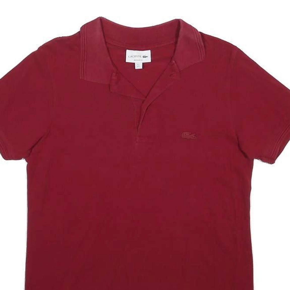 LACOSTE Mens Red Short Sleeve Plain Polo Shirt S Cotton Blend Casual