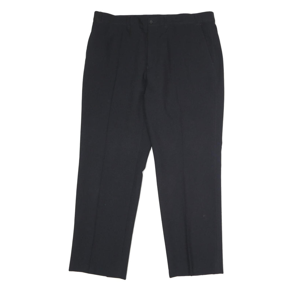 Womens Black Cotton Regular Fit Straight Leg Trousers W36 L32 Classic Zip