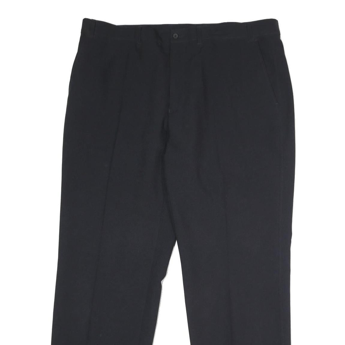Womens Black Cotton Regular Fit Straight Leg Trousers W36 L32 Classic Zip